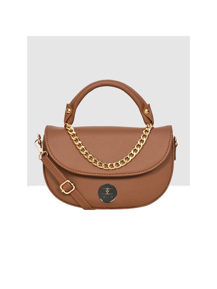 ESBEDA Tan Color Mini Saddle Sling Bag with Detachable Strap for Women-picture-22