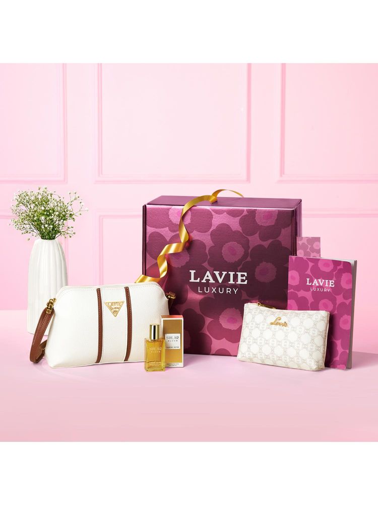 Lavie Luxe Roselle Bloom Women Handbag Giftset-White (Medium)-image-4