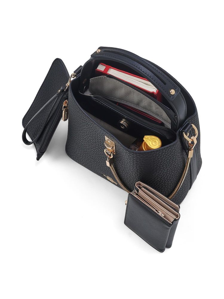 Akiki London Women's Oxford Sling Bag with Pouch and Wallet (Black) (Small)-image-33