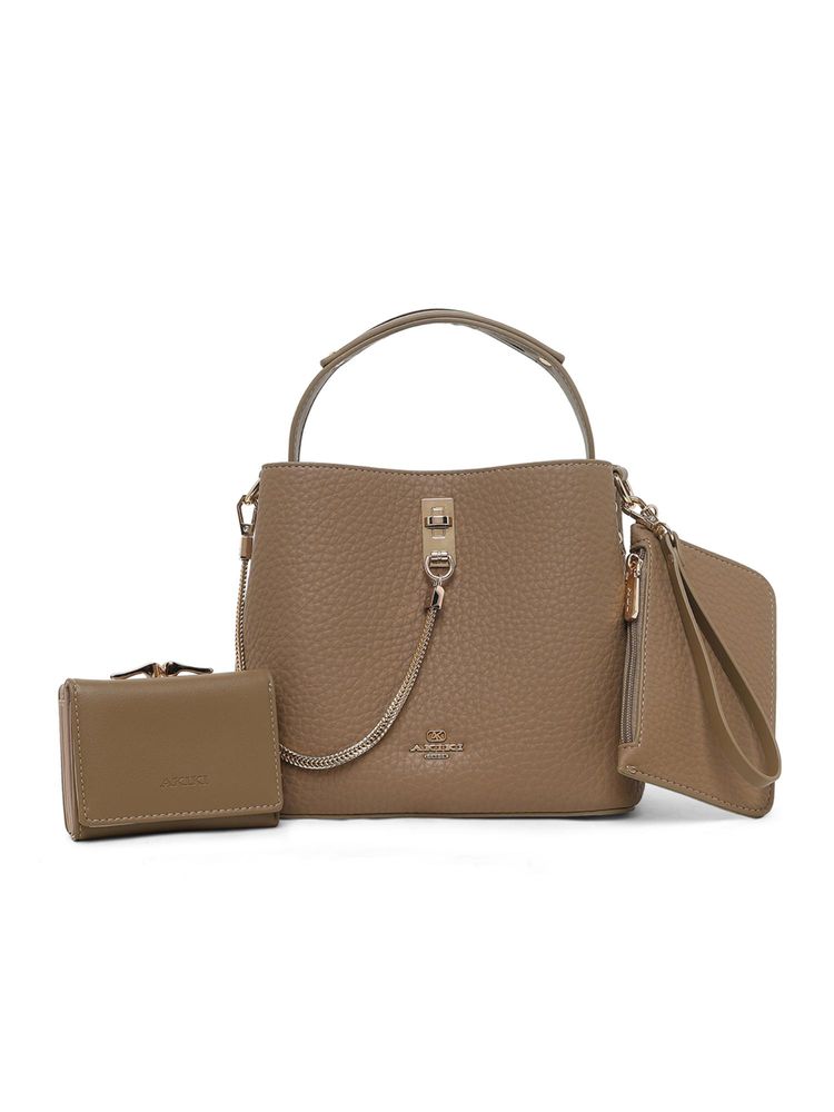 Akiki London Women's Oxford Sling Bag with Pouch and Wallet (Beige) (Small)-image-15