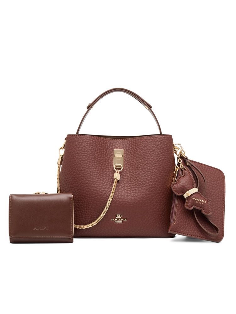 Akiki London Women's Oxford Sling Bag with Pouch and Wallet (Brown) (Small)-image-20
