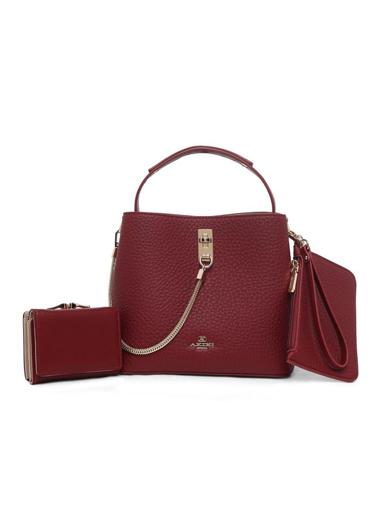 Akiki London Women's Oxford Sling Bag with Pouch and Wallet (Maroon) (Small)-picture-15