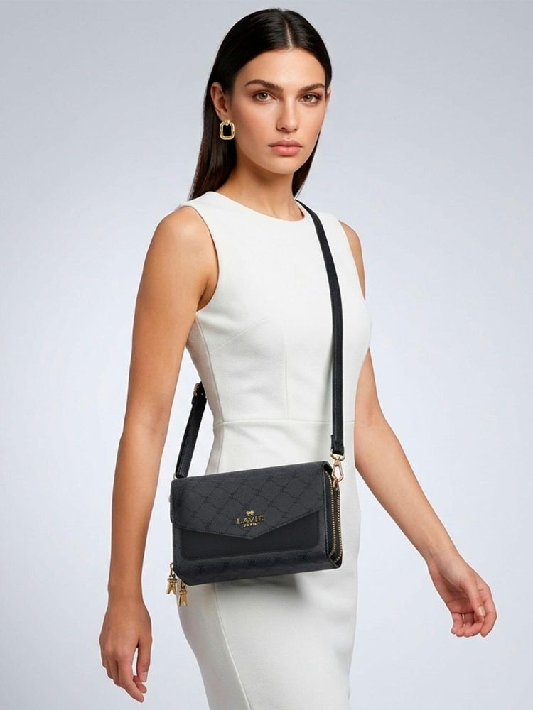 Lavie Paris Women's Mono Sylvie Flap Sling Bag- Charcoal (Large)-image-9