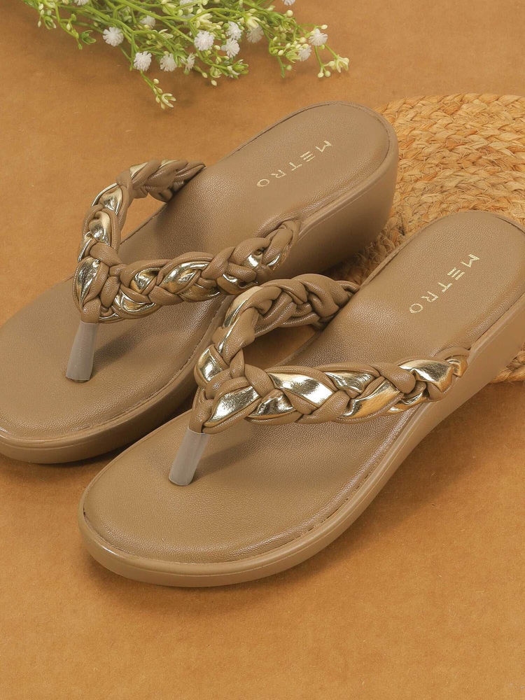 Metro Women Beige Open Casual Wedges Heels-picture-22