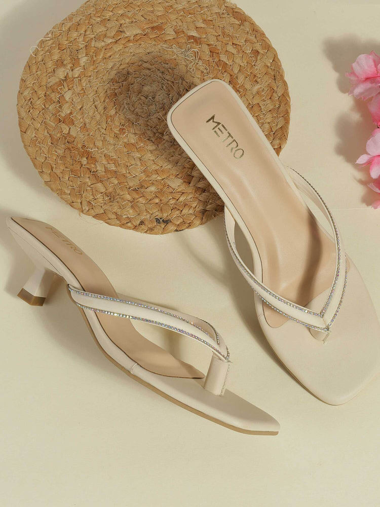 Metro Women Off White Open Sandal Heels-picture-11