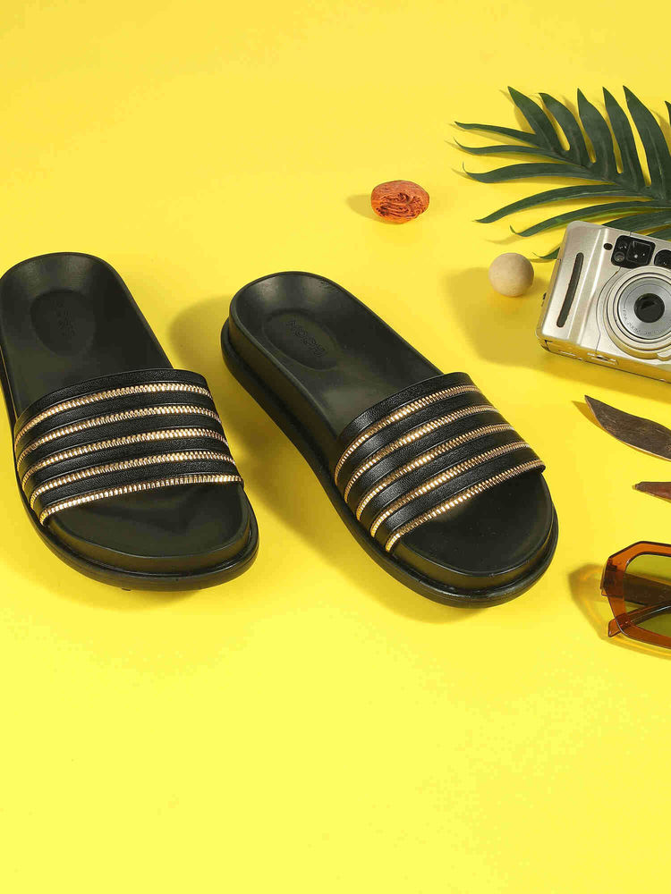 Mochi Women Black Open Casual Sandals-image-26