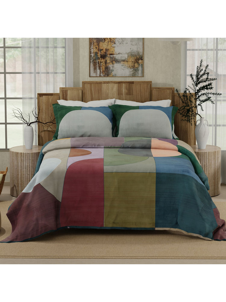 Boutique Living Gardenia Augusta Cotton 300 TC Multi-Color Bedsheet & 2 Pillow Covers (King)