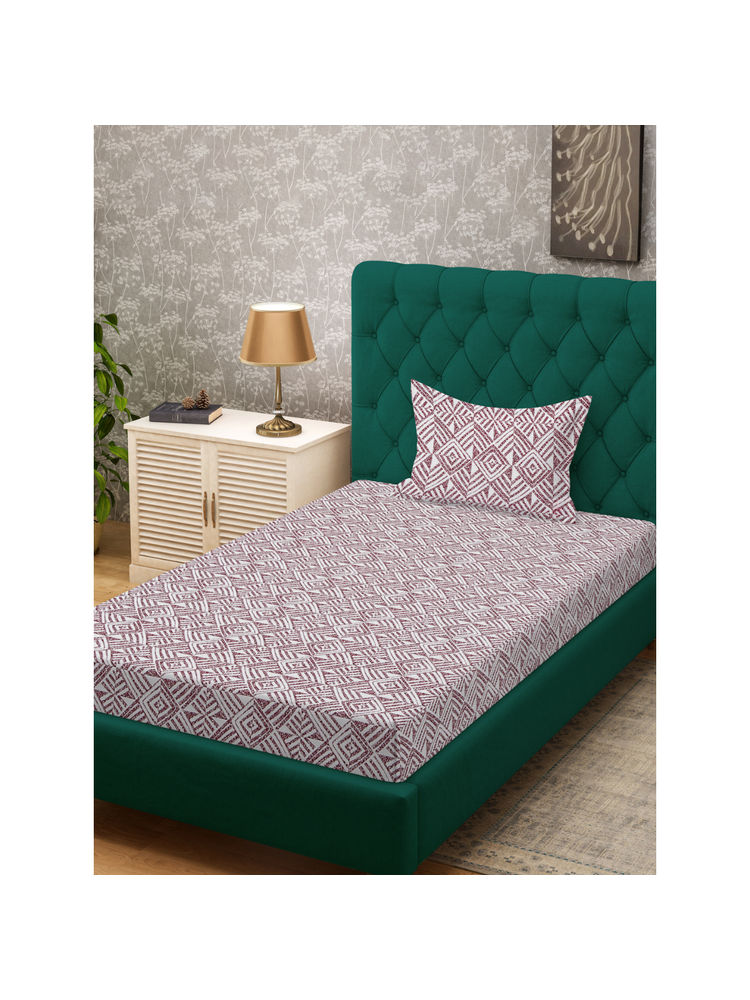 HOSTA HOMES Maroon 280 TC Cotton Feel Printed Bedsheet & Pillow Cover (Single)-image-26
