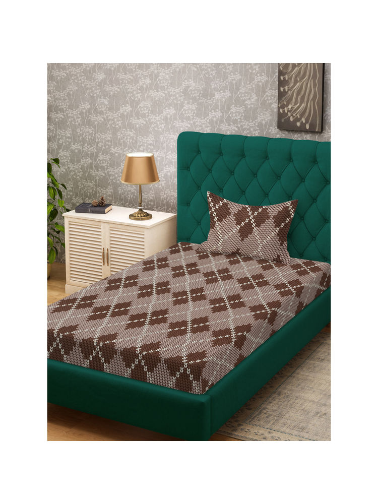 HOSTA HOMES Brown 280 TC Cotton Feel Printed Bedsheet & Pillow Cover (Single)-picture-26