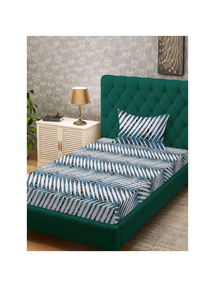 HOSTA HOMES White 280 TC Cotton Feel Printed Bedsheet & Pillow Cover (Single)-picture-38