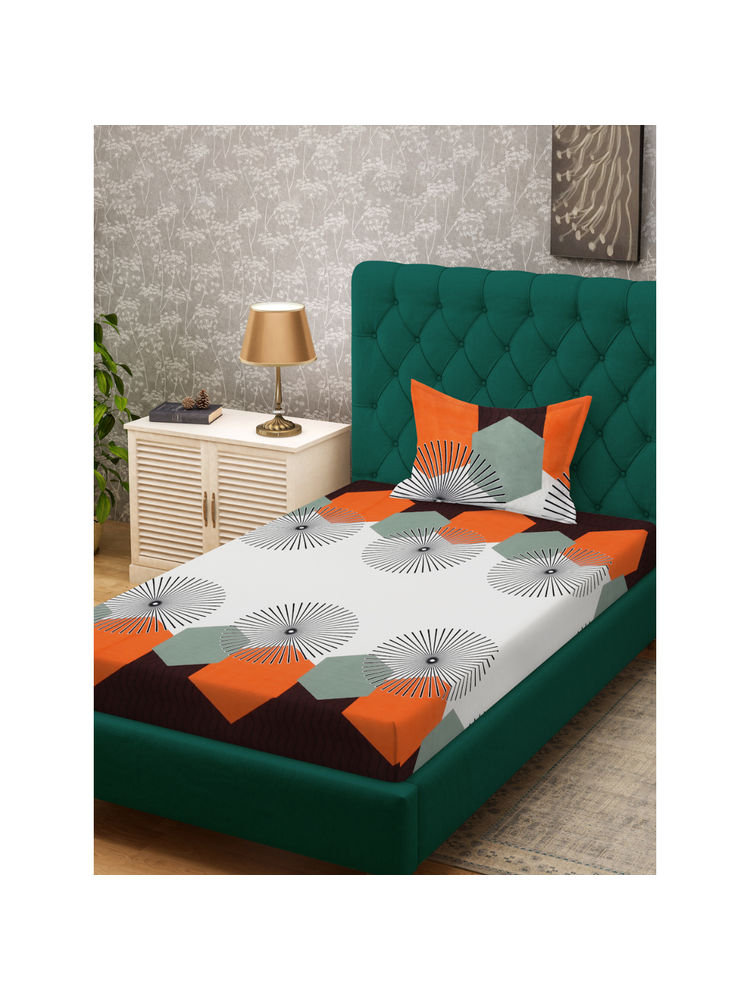 HOSTA HOMES White 280 TC Cotton Feel Printed Bedsheet & Pillow Cover (Single)-picture-39