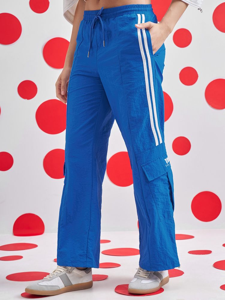 TOKYO TALKIES Women Blue Mid Waist Featuring Elasticated Waist Track Pant-image-3