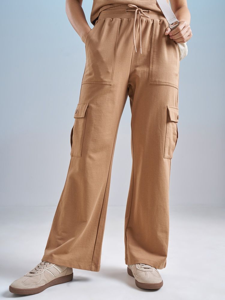 TOKYO TALKIES Women Brown High Rise Cotton Terry Track Pants-picture-11
