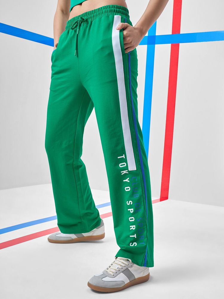 TOKYO TALKIES Women Green Contrast Tape Typographic Printed Track pant-picture-11