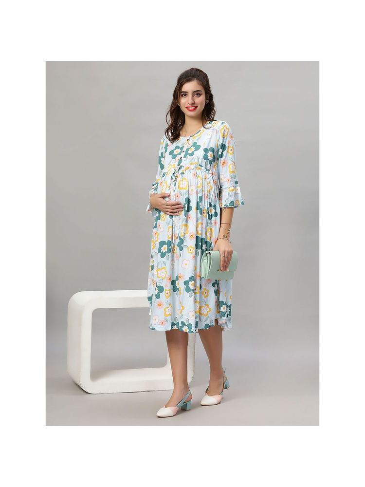 Mamma's Maternity Blue Floral Rayon Feeding Dress-picture-19