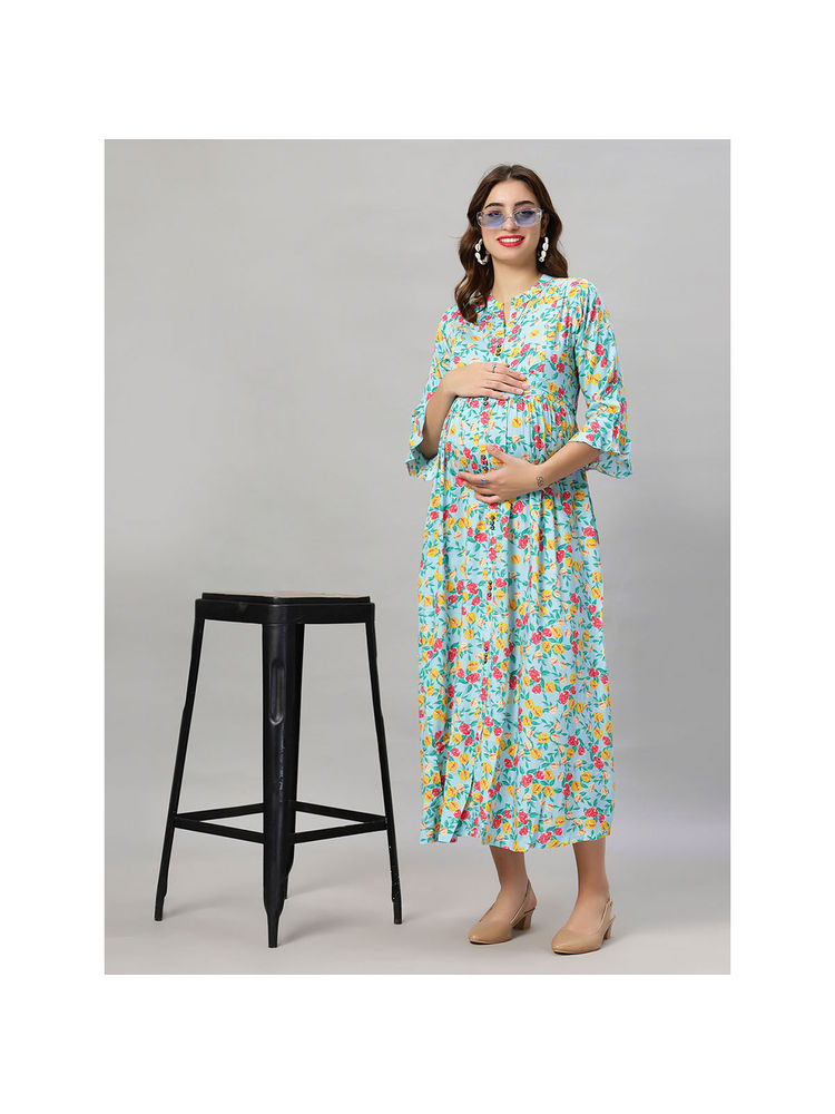 Mamma's Maternity Blue Floral Rayon Feeding Dress-picture-25