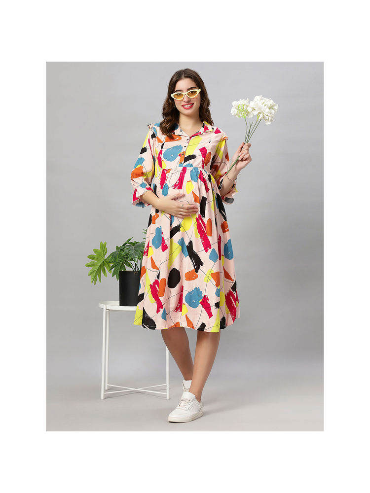 Mamma's Maternity Pink Printed Rayon Feeding Dress