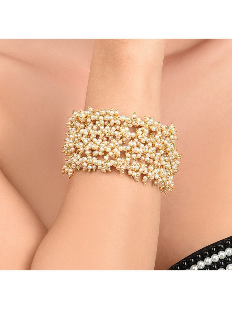 Zaveri Pearls Antique Gold Tone Multistrand Clustered Pearls Ethnic Bracelet (ZPFK10113)