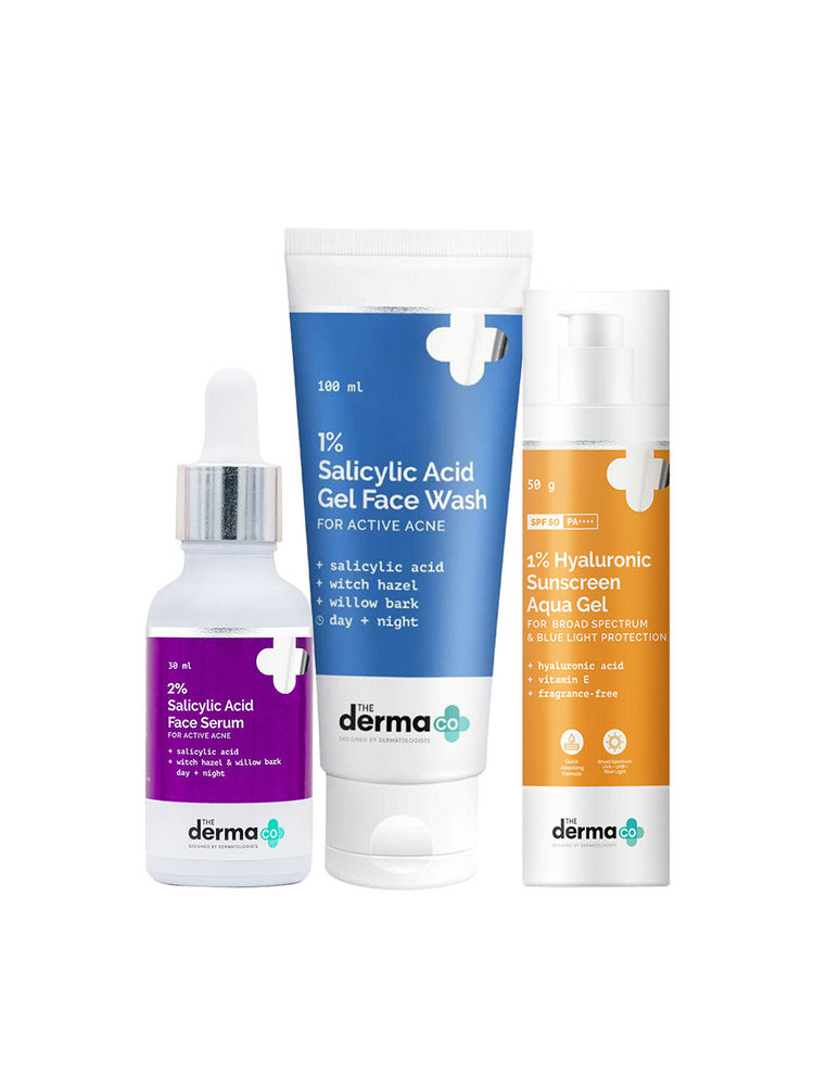 The Derma Co Summer Essential Bestseller Kit With Salicylic & Hyaluronic For Active Acne
