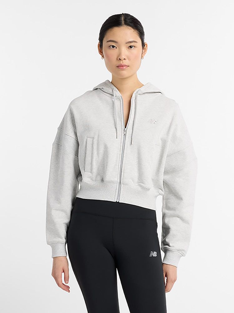 New Balance Grey Solid/Plain Hooded Hoodie-image-2