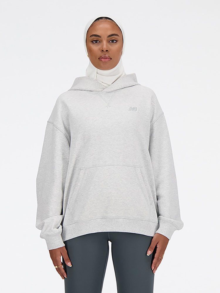 New Balance Grey Solid/Plain Hooded Hoodie-picture-24