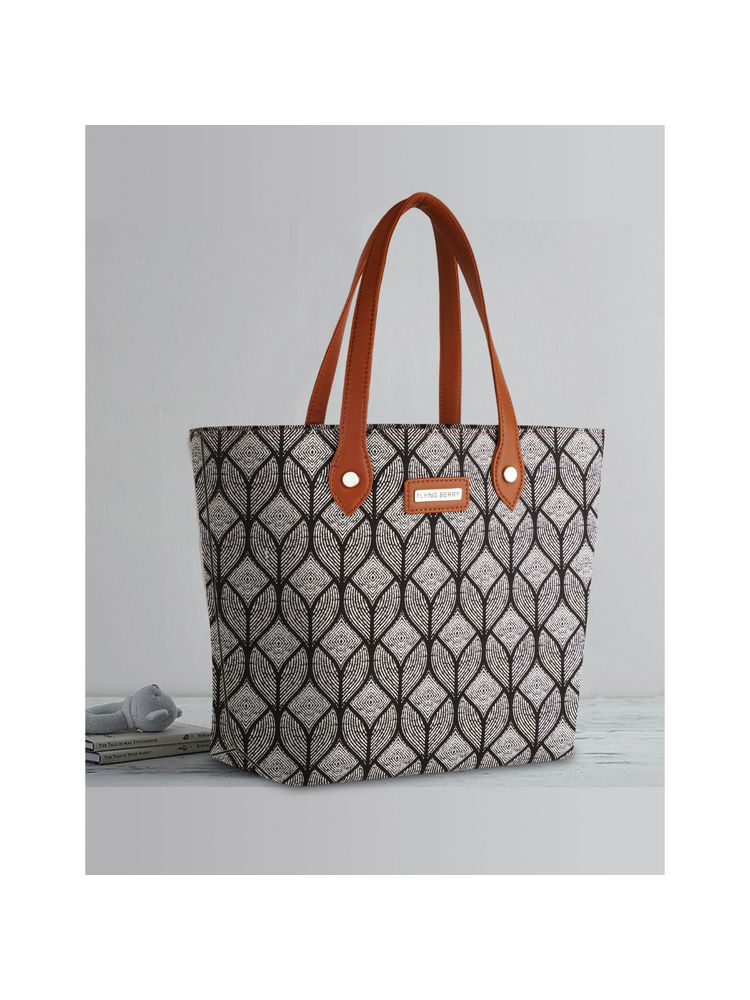 FLYING BERRY Black Ethnic Graphic Print Handcrafted Vegan Leather Tote Bag