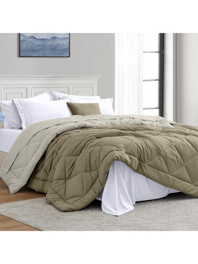 Indra's Brown 100% Microfibre 150 Gsm Double Reversible Comforter-picture-14