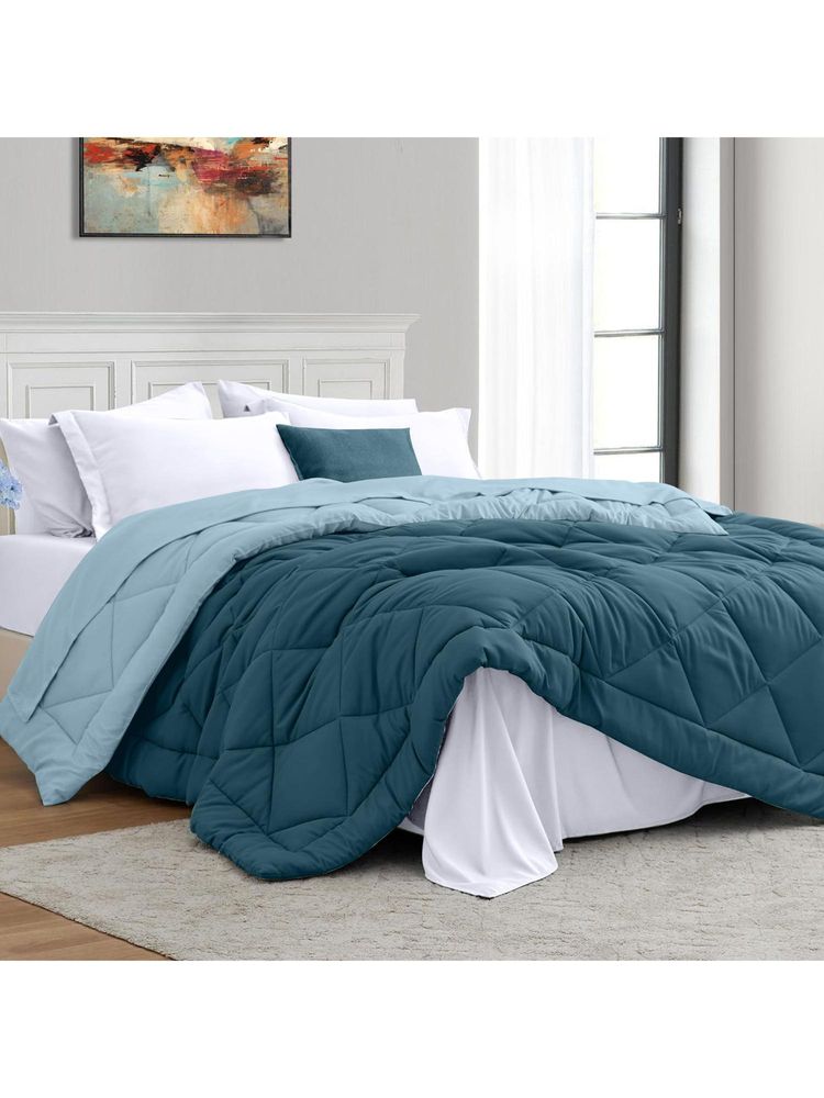 Indra's Teal 100% Microfibre 150 Gsm Double Reversible Comforter-image-6