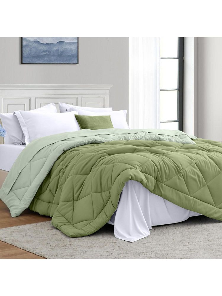 Indra's Green 100% Microfibre 150 Gsm Double Reversible Comforter-picture-12