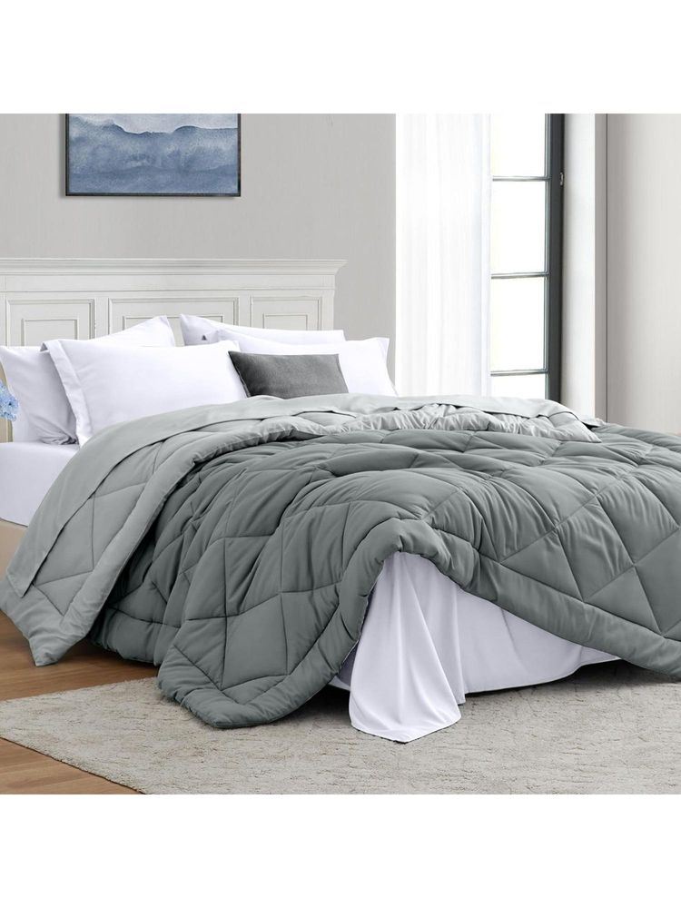 Indra's Grey 100% Microfibre 150 Gsm Double Reversible Comforter-image-21