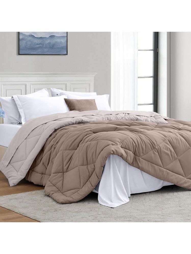 Indra's Beige 100% Microfibre 150 Gsm Double Reversible Comforter-picture-15