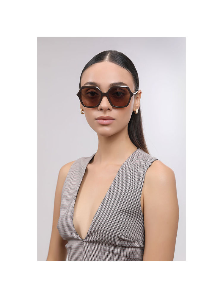 John Jacobs X Aditi Rao Hydari Brown Full Rim Hexagonal Stylish Premium Sunglasses - JJ S70091-picture-15