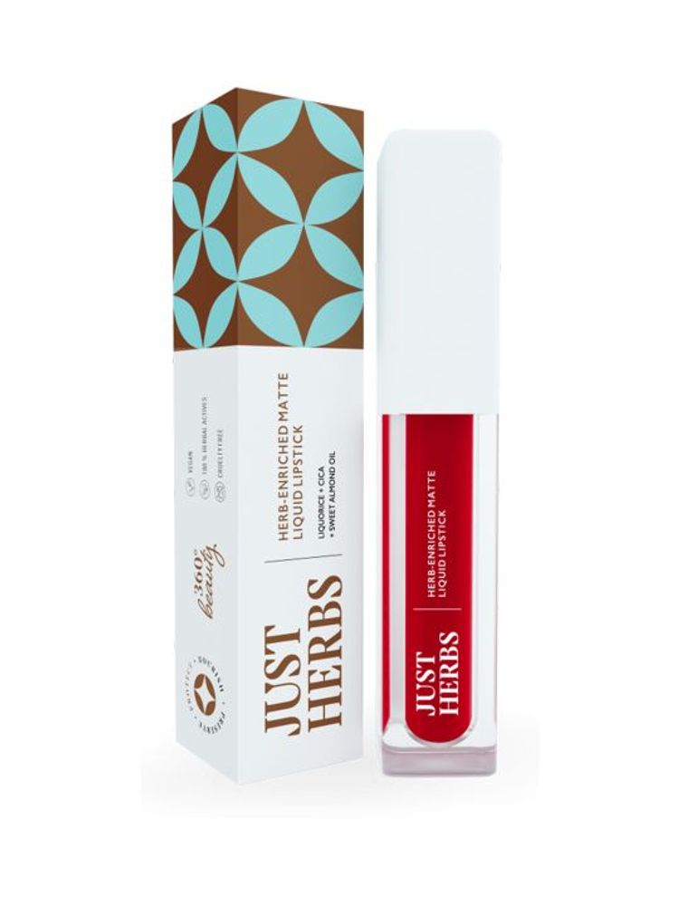 Just Herbs Vegan Matte Liquid Lipstick, Hibiscus Red, Festive Bold & Nourishing-picture-12