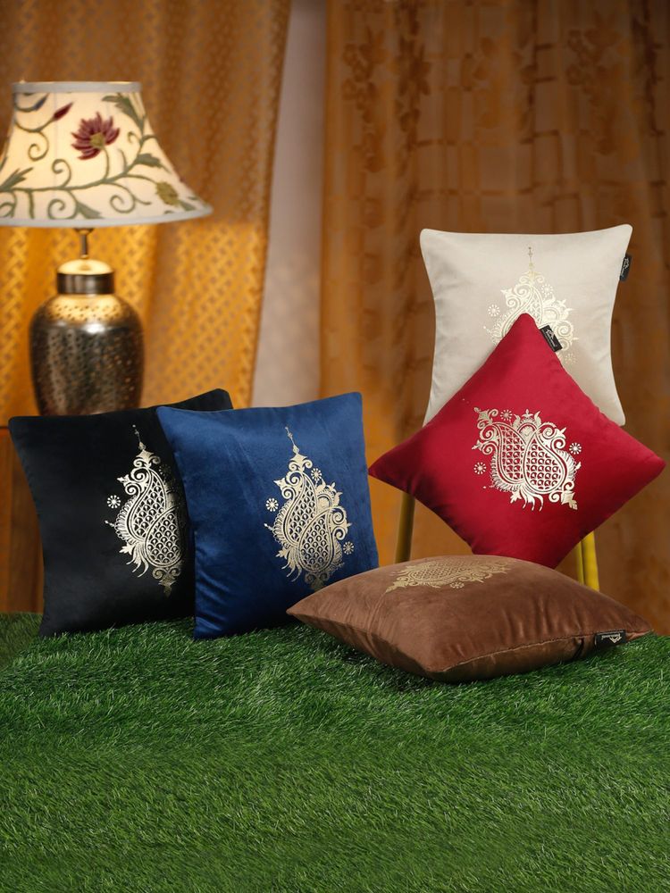 HOSTA HOMES Soft Velvet Golden Foil Printed Multi-Color Cushion Covers (Pack of 5)-picture-39