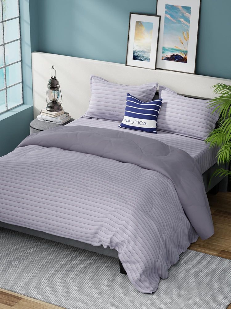 Nautica Grey Geometric Cotton Double Comforter with Bedsheet and Pillow Covers-image-38