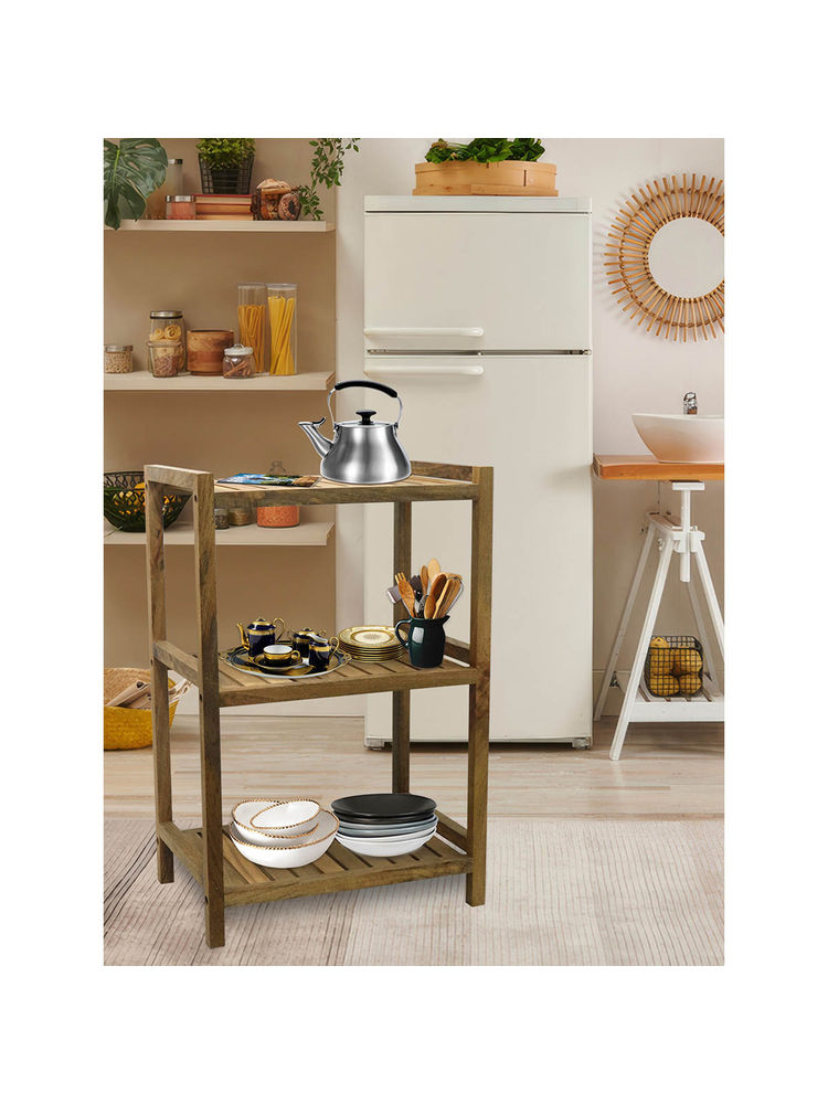 Metalsmith 3 Shelves Kitchen Rack Mango Wood 3 Tier Organizer For Kitchen, Multipurpose Racks-picture-11