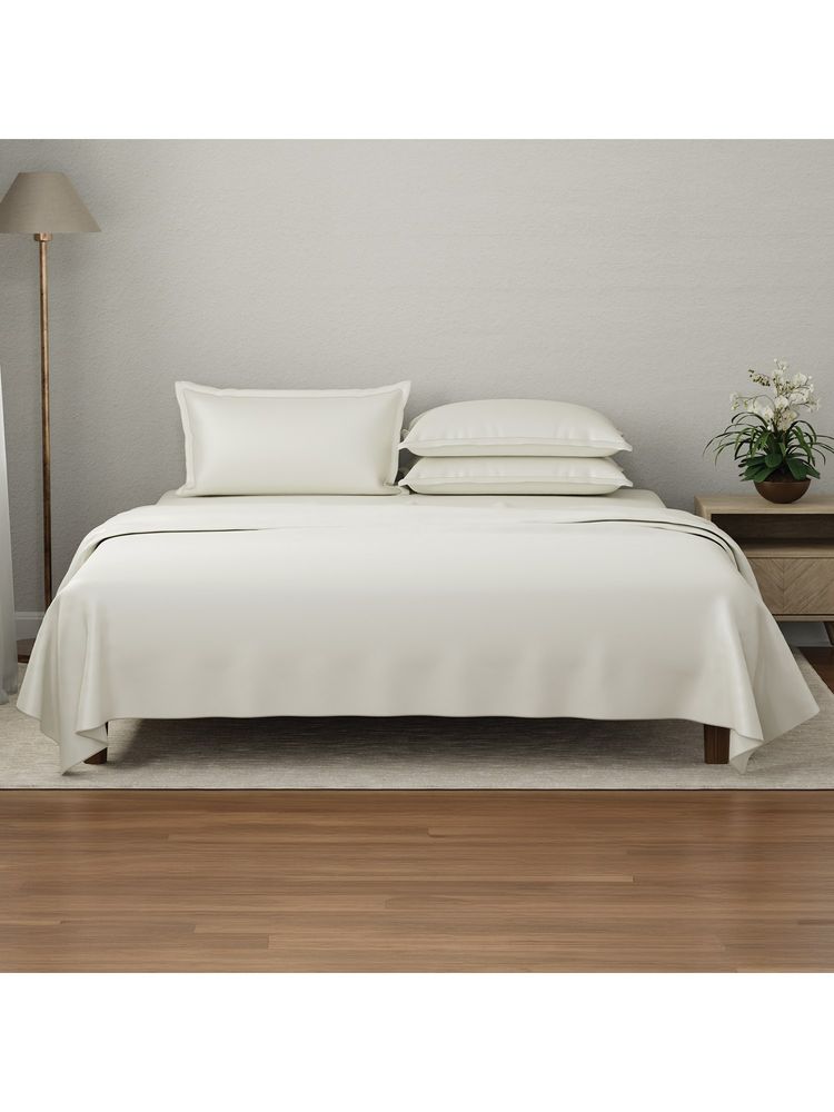 Boutique Living Luxe Loom Cotton Off-White Dyed Bedsheet with Pillow Covers (King)-image-30