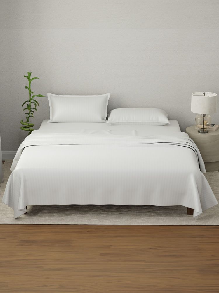 Boutique Living Elegant Cotton White Stripes Bedsheet with Pillow Covers (King)-image-42