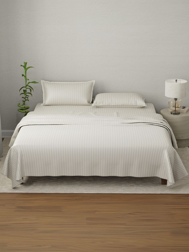 Boutique Living Elegant Cotton Tan Stripes Bedsheet with Pillow Covers (King)-image-10
