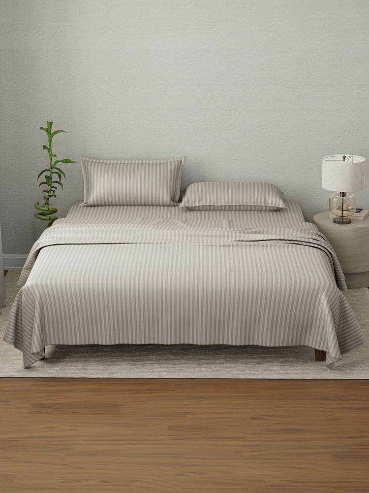 Boutique Living Elegant Cotton Pumice Stone Grey Stripes Bedsheet with Pillow Covers (King)-image-27