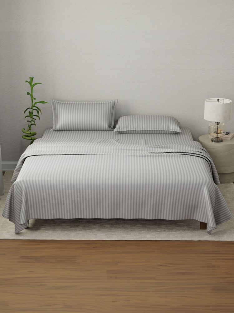 Boutique Living Elegant Cotton Grey Sky Stripes Bedsheet with Pillow Covers (King)-picture-15