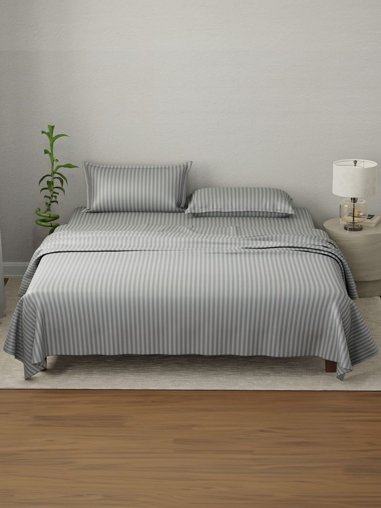 Boutique Living Elegant Cotton Castle Rock Grey Stripes Bedsheet with Pillow Covers (King)-image-48