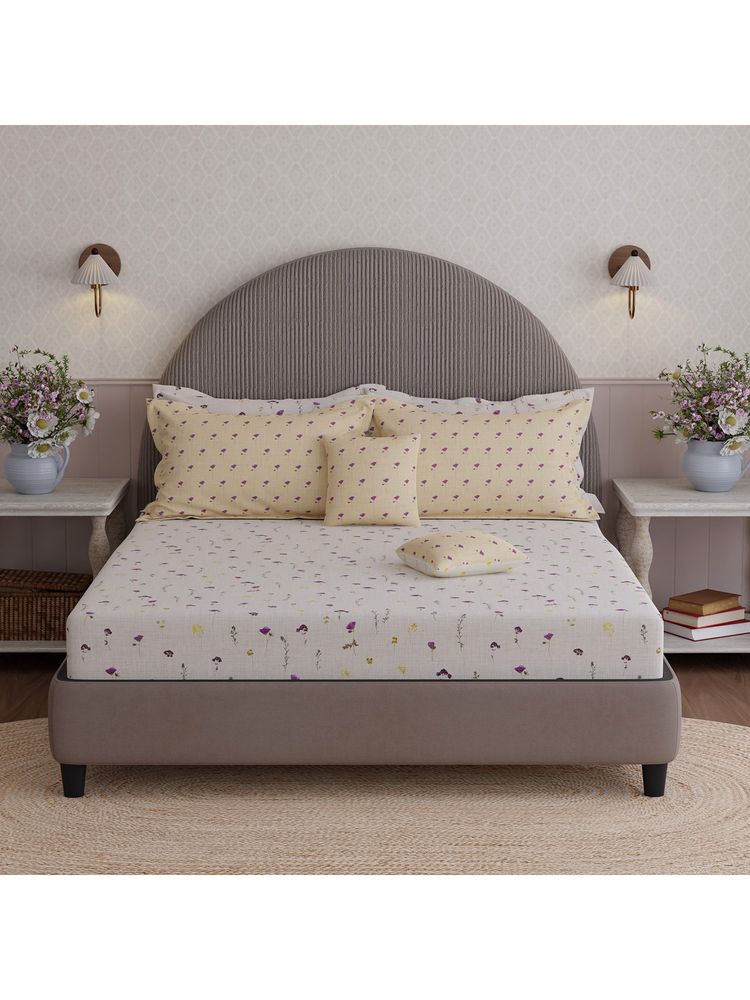 Boutique Living Royal Essence Nature Poetry Cotton Off White Floral Bedsheet Set (King)-image-37