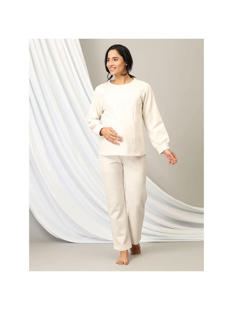 The Mom Store Off-White Marshmallow Maternity and Feeding Loungewear (Set of 2)-picture-12