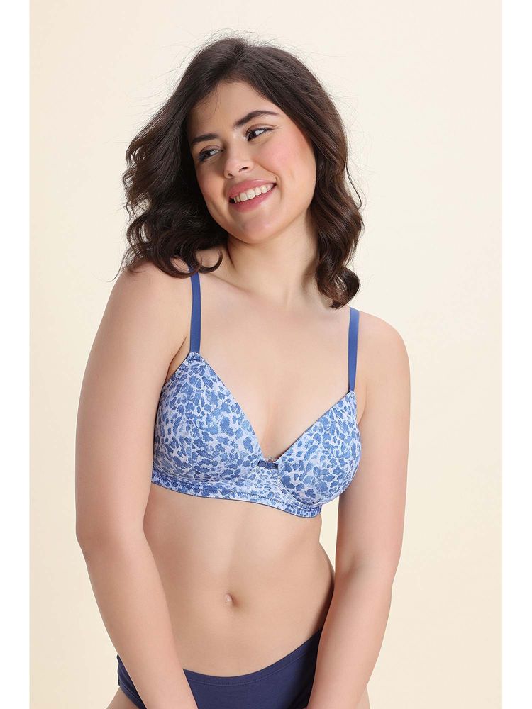 Zivame Padded Non Wired Medium Coverage T-Shirt Bra - Blue Animal Print-picture-34