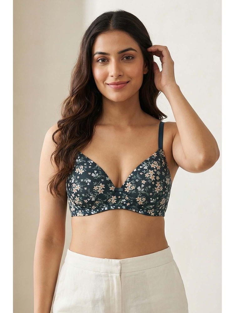 Zivame Padded Non Wired Medium Coverage T-Shirt Bra - Forest Green Floral-picture-26