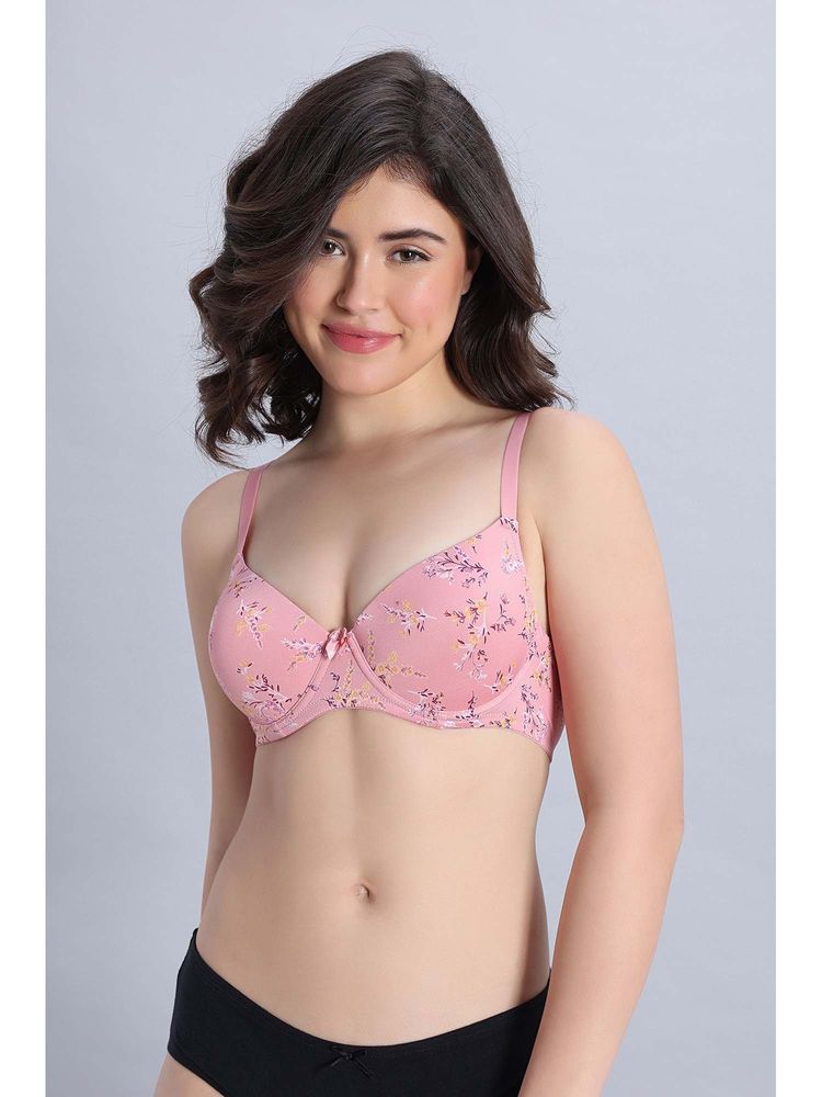 Zivame Padded Regular Wired 3/4Th Coverage T-Shirt Bra - Pink Floral-picture-25