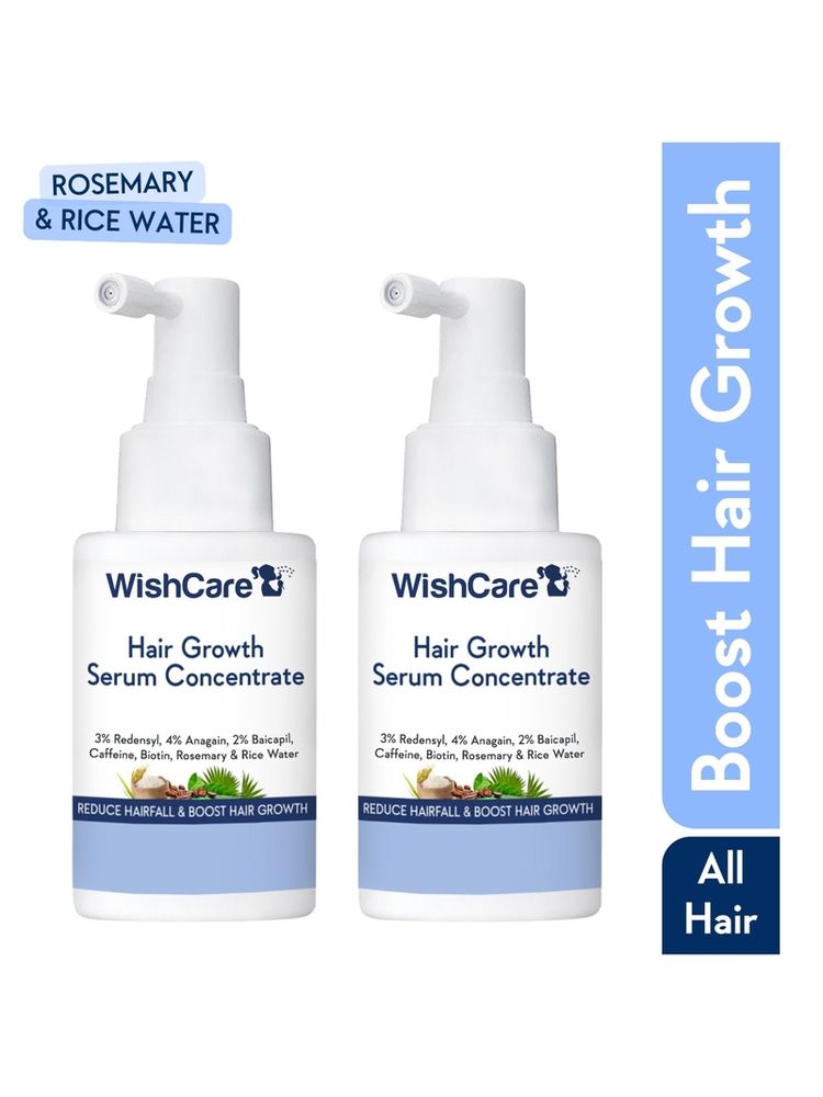 Wishcare Hair Growth Serum Concentrate Duo - Redensyl, Rosemary, Anagain, Caffeine, Keratin & Rice Water