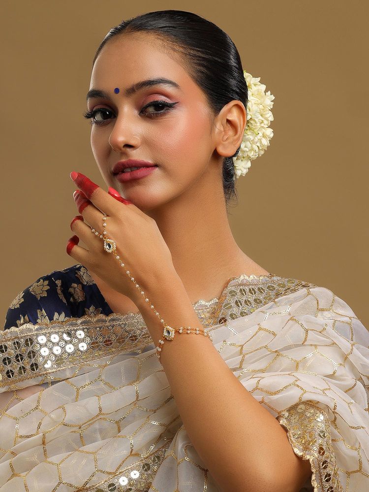 Ruby Raang Studio White Brass Gold Plated Kundan Hathphool-picture-20