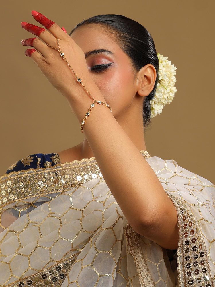 Ruby Raang Studio White Brass Gold Plated Kundan Hathphool-picture-19